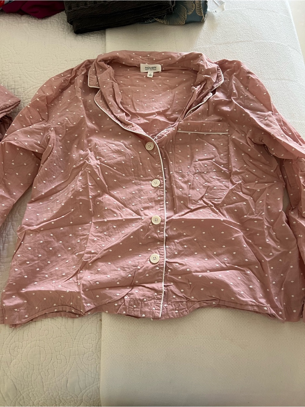 Haven well within Pink Polka Dot Button-Front Pajama Top and bottom